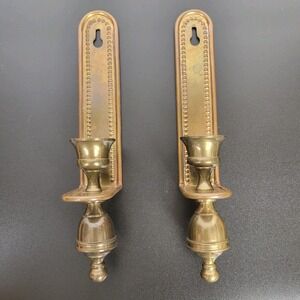 Vintage Brass Wall Sconces Set of 2 Colonial Revival Candle Holders India